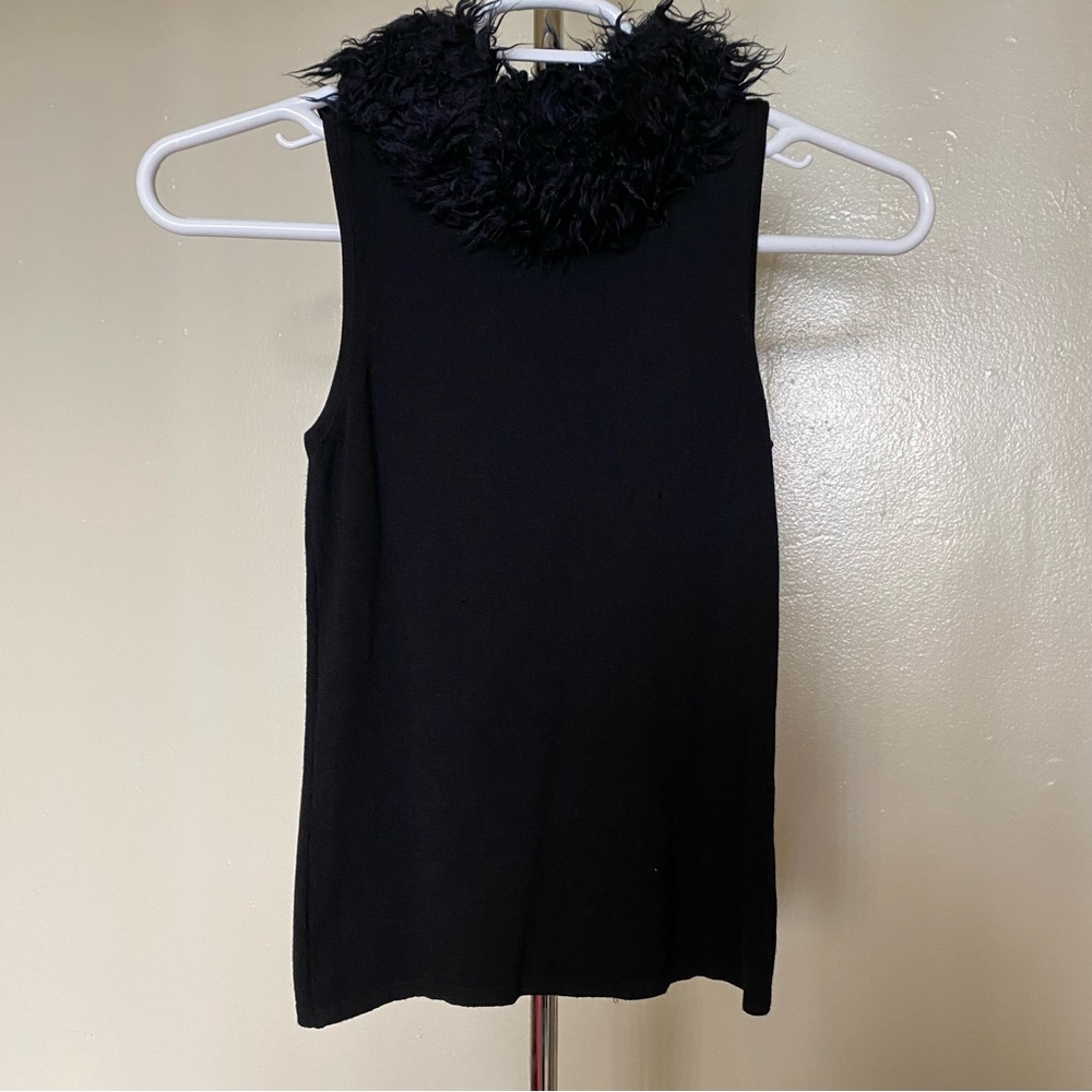 Indie Sleaze Black Sleeveless Top Faux Fur Neckline Size Medium